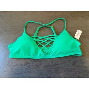 L*Space Kelly Green Strappy Lattice Front Bikini Top Medium NWOT